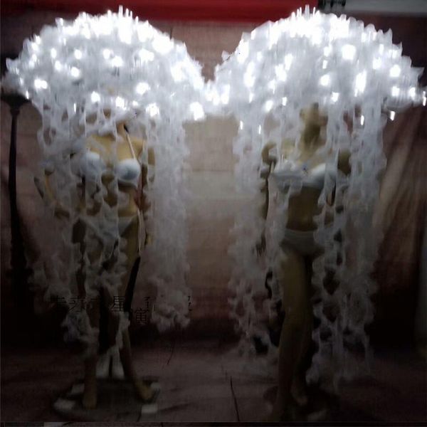 

white led jellyfish costumes ballroom dance dj singer led dress luminous headdress stage party show wear cloth birthday gift, Black;red