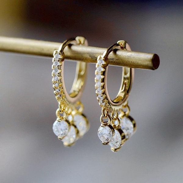 

hoop & huggie 925 sterling silver hanging zircon earrings vintage unusual clip on women jewelry ear buckle, Golden;silver