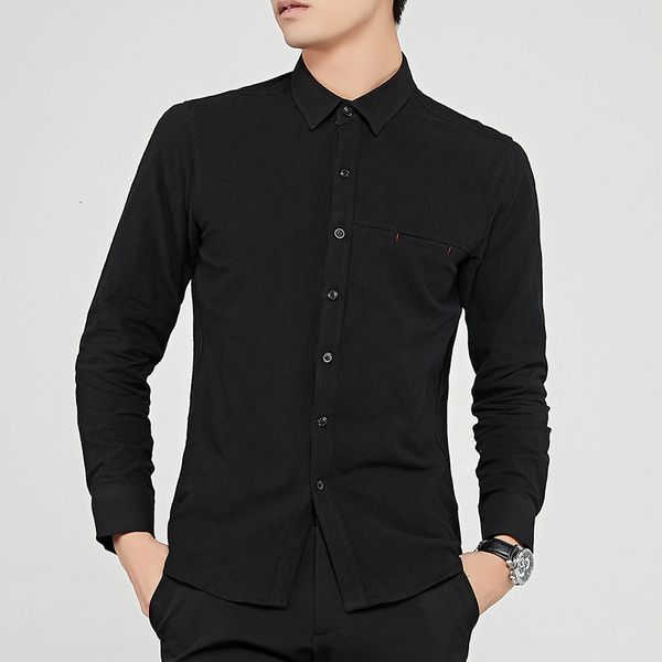 

long sleeve slim fit, solid color bottom youth fashion trend, casual shirt, men's wear, White;black