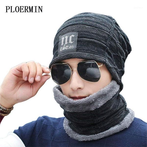 

beanies ploermin 2-pieces winter beanie hat scarf set warm knit thick fleece lined & skullies bonnet for men women1