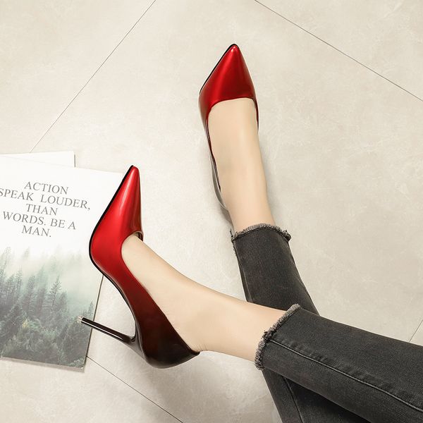 

2020 high heel simple women's shoe leather gradient ladies low-cut mode new 4-colour super pu bjbj, Black