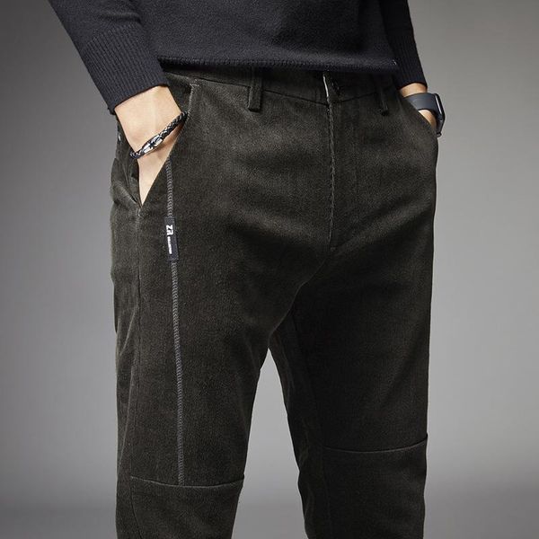 

men's pants corduroy men leisure autumn winter thick korea style stretch pencil pant male clothing formal office trouser for man, Black