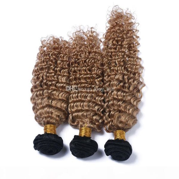 

высокое качество глубокая волна ombre волос девственницы 3 связки two tone dark root 1b 27 волос соткать ombre deep завитые extensions волос, Black