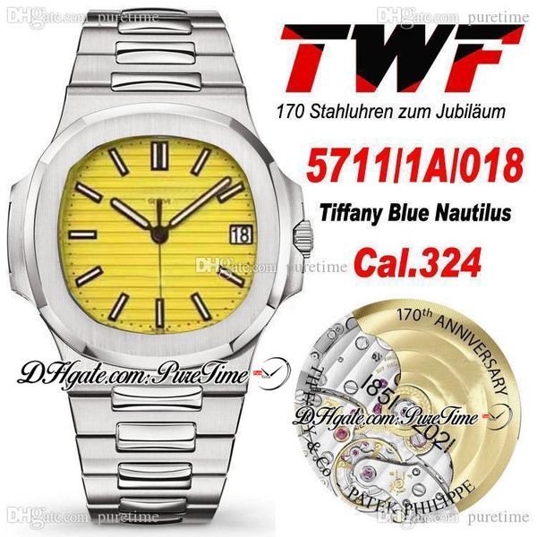 

twf 5711/1a/018 cal a324 automatic mens watch 170 anniversary limited edition yellow textured dial stainless steel bracelet 20222 ladies wat, Slivery;brown