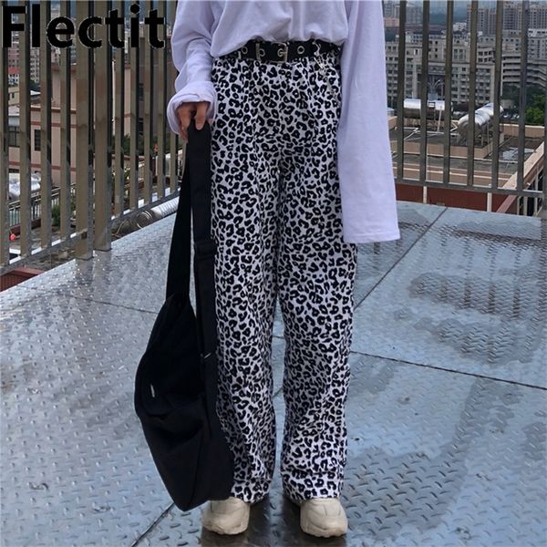 

flectit loose-fit animal print leopard pants with elastic waist women hip hop pants long trousers harajuku streetwear lj201029, Black;white