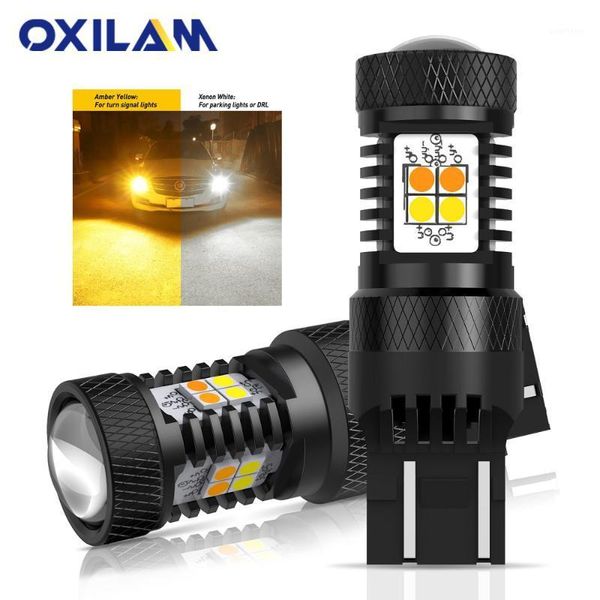 

2pcs dual color switchback wy21w w21/5w 7443 7440 3157 led bulb with projector for car turn signal lights drl parking light1