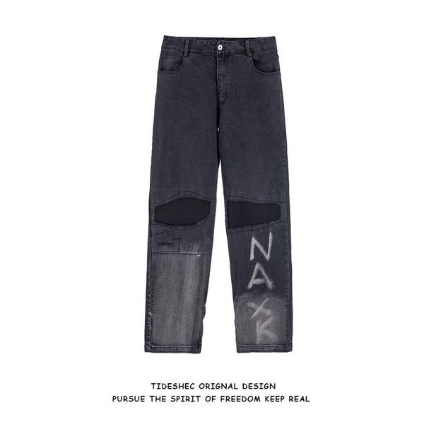 

men's jeans hip hop denim cargo pants streetwear harajuku stitched zipper 2021 men cotton casual harem mens trousers, Blue