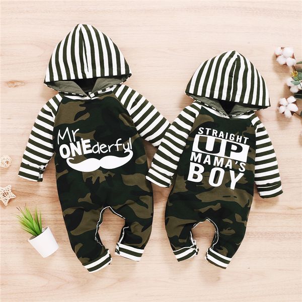 

autumn clothing for newborn baby boy girl camo romper striped spring long sleeve hooded jumpsuit baby letter rompers outfits 201029, Blue