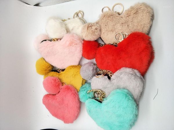 

2020 new student wallet solid color plush heart-shaped fashion simple coin purse key ring pendant women's1, White
