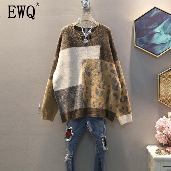 

ewq] 2020 spring autumn new pattern round collar long sleeve hit colors knitting pullvoers streetwear sweater femals 19c-a23, White;black
