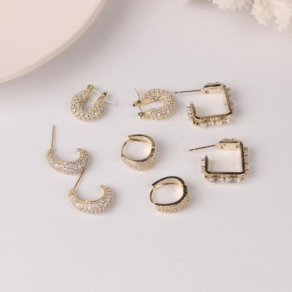 

selling fashion jewelry exquisite copper inlaid zircon simple small gold hoop earrings elegant women's everyday wild earring, Golden;silver