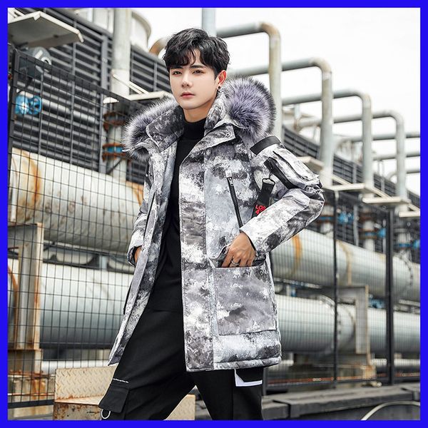 

off season new down men's camouflage youth thiened medium length printed cotton padded jaet, Black