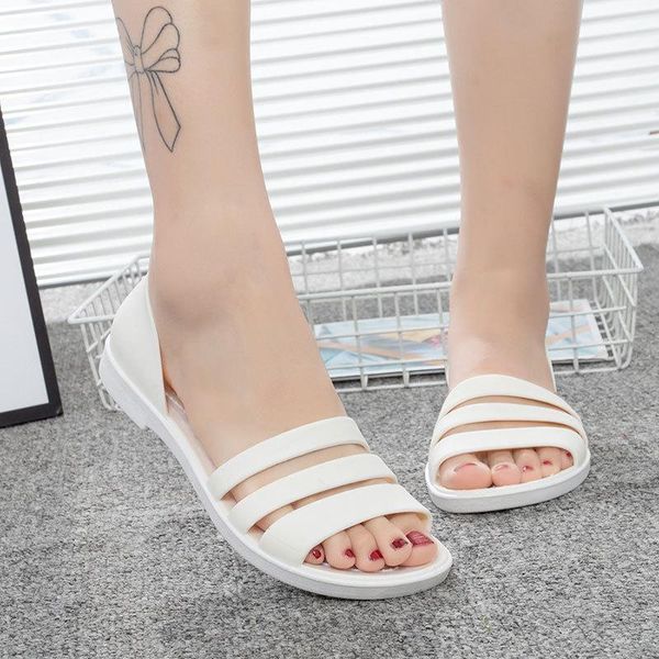

sandals 2021 summer style women flat beach shoes seaside plastic fashion crystal jelly, Black