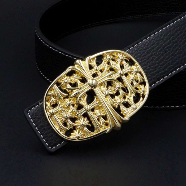 

smooth buckle leather belt men's and women's 8137 litchi, Black;green