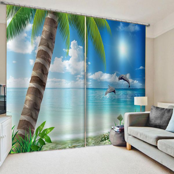 

customized size luxury blackout 3d window curtains blue beach curtains nature scenery landscape curtain
