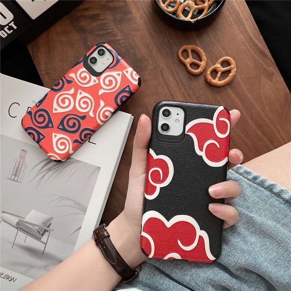 

japane animation label naruto akatsuki moire phone cover def 12 mini 11 pro x xs max xr 7 8 plus se2, luxury soft leather mobile