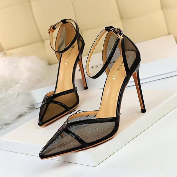 

dress shoes bigtree hollowed-out high heel sandals mesh pumps women pointed fashion party shoe show thin heels women's shoes1, Black