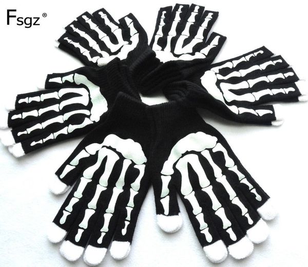 

winter for soft knitted skeleton hands print pattern glove hip pop young men warm thicken gloves good quality 2020, Blue;gray