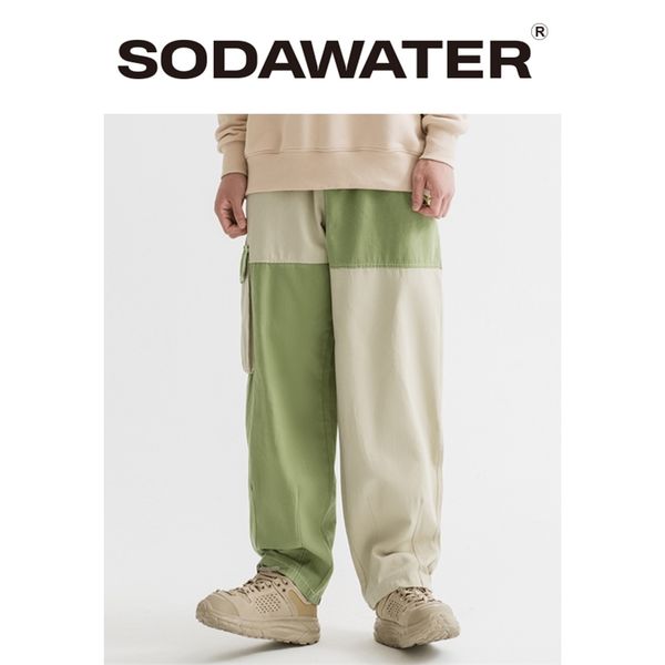 

sodawater men contrast color casual pant men autumn harajuku loose fit straight pants men cargo pants japanese streetwear 201109, Black
