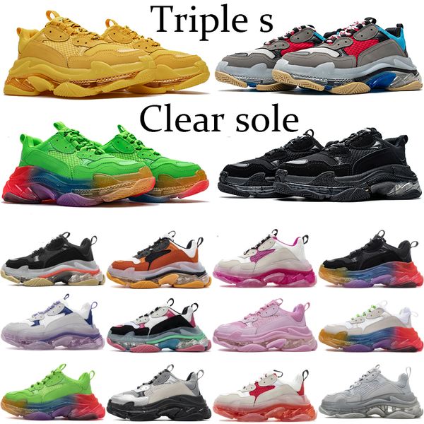 

2020 new paris fashion 17fw triple s sneakers boots men women green white vintage old dad grandpa casual shoes, Black