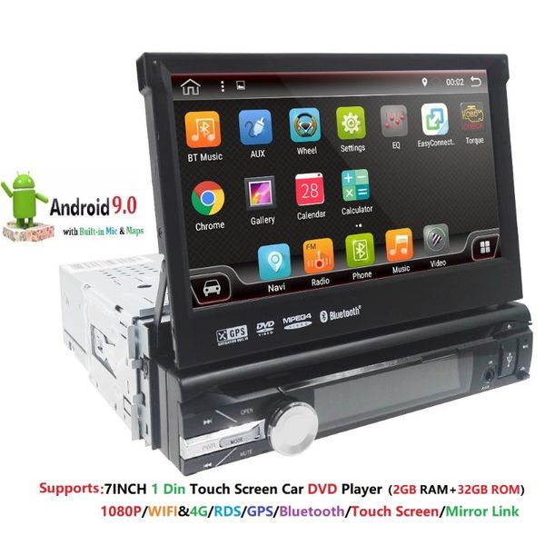 

car dvd player "2gramauto stereo audio carradio gps navigation bluetooth 1din hd 7inch retractable touch screen monitor mp4 sd fm usb p