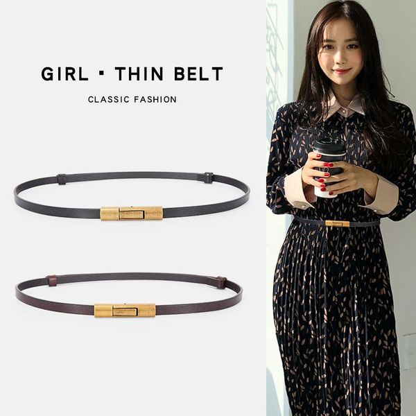 

small waist belt with skirt female adjustment belt with skirt dress leather decoration versatile waist artifact, Black;brown