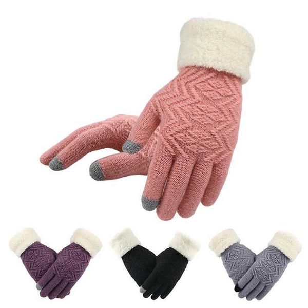 

winter gloves women men warm stretch knit mittens imitation wool thicken full finger gloves, Blue;gray
