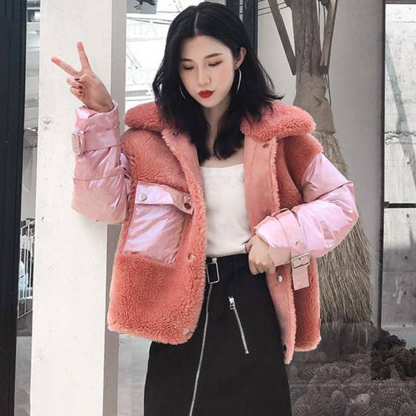 

women 2020 winter 90% white duck down coat natural sheep fur patchwork jacket female thick warm casual down feather parka e134, Black
