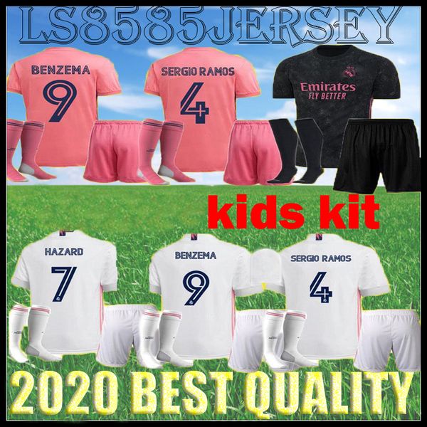 

kids kit 20/21 real madrid soccer jerseys home hazard white away 3rd child youth modric 2020 2021 sergio ramos men kit home football shirts, Black