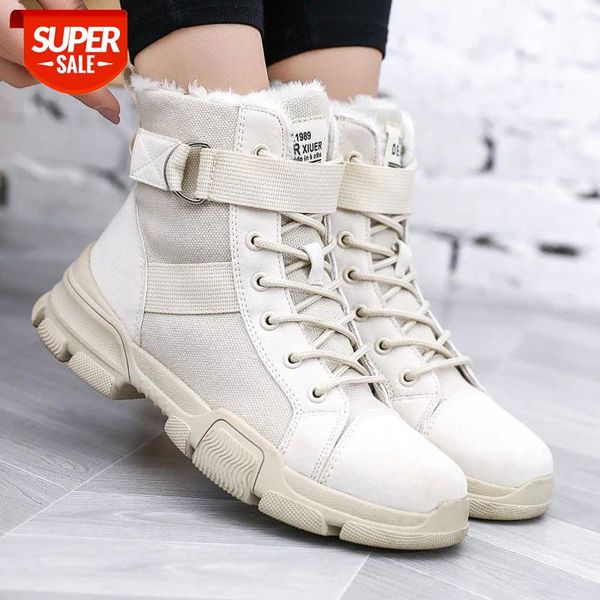 

winter boots women 2020 fashion warm velvet women shoes solid platform shoes boots splicing lace-up shoe woman sneakers #jl4t, Black