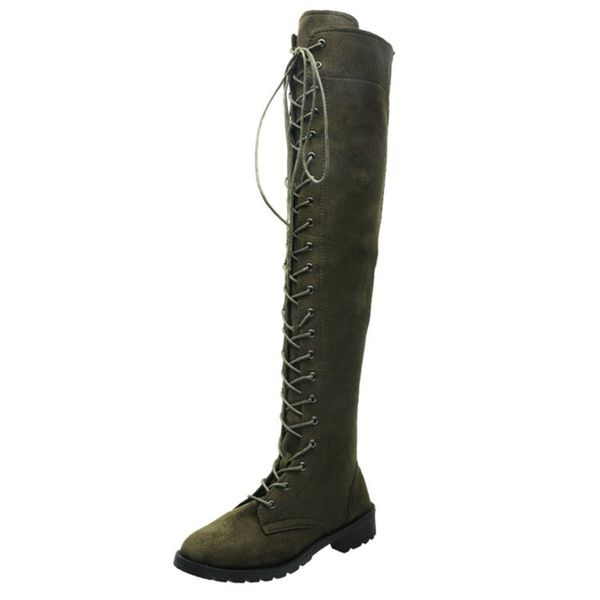 

women boots high boots over knee woman winter front lace-up ladies autumn boots square heel woman shoes plus size 42 43 c0202, Black