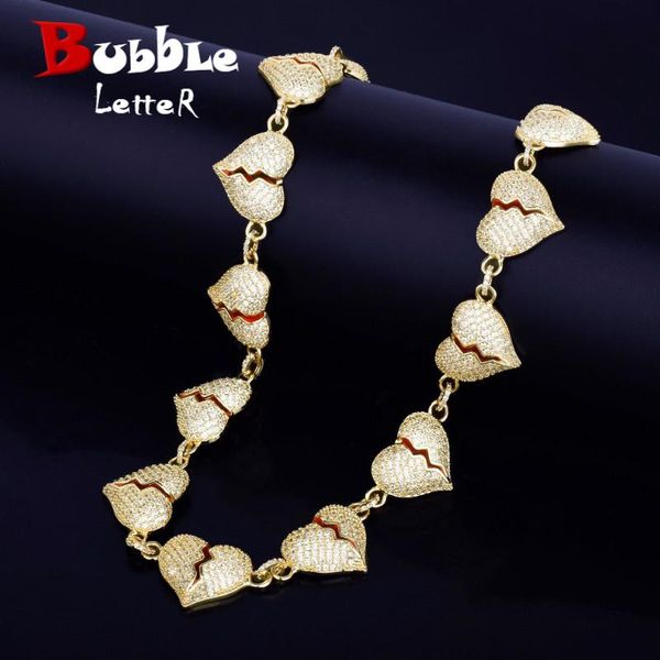 

chains iced broken heart necklace chain gold color bling cubic zircon men's women hip hop jewelry for gift, Silver