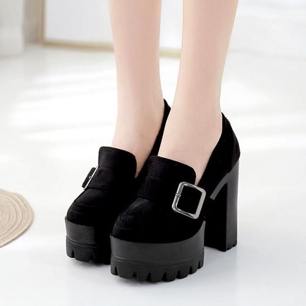 

pxelena vintage faux suede women pumps super high heels chunky block platform slip on party nightclub shoes lady punk drop ship, Black