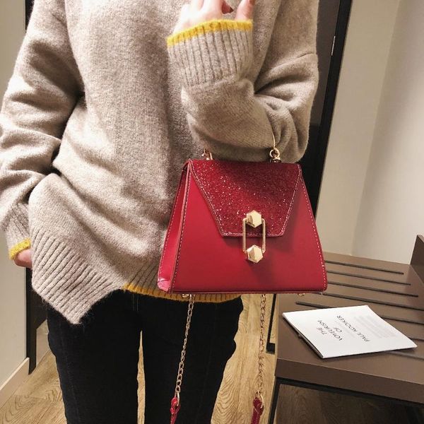 

soft pu sequins single shoulder inclined hardware chain lock slanting solid casual occasion decoration bag