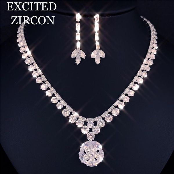 

ladies exquisite zircon rhinestone drop necklace earrings jewelry set wedding bride bridesmaid party jewelry gift, Silver