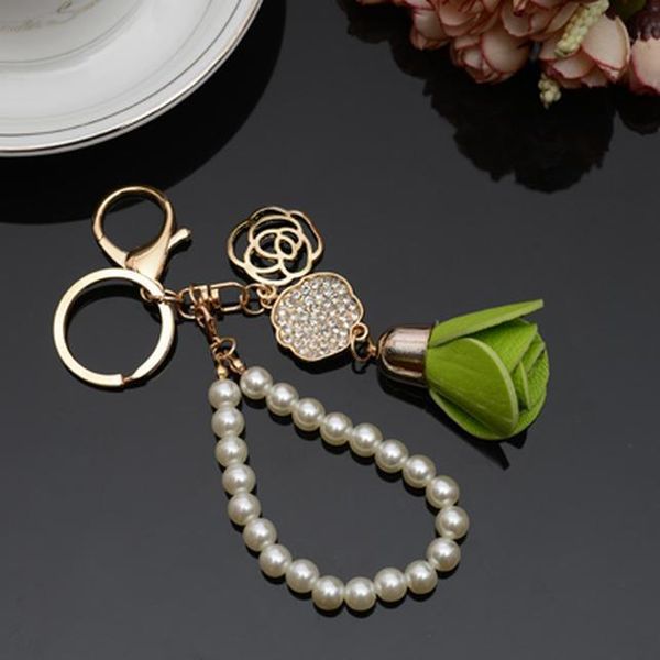 

new camellia flower leather keychain bag pendant car ornaments creative gifts long key chain buckle key ring 17 colors eh816 h bbypwb