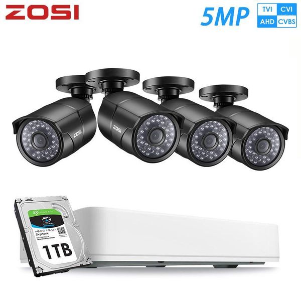 

zosi 4ch hd 5mp ahd analog tvi outdoor indoor security camera system with hd cctv video surveillance camera with 1tb hdd dvr kit1