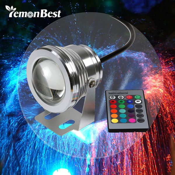 10W 12V subaquático RGB LED Luz 1000LM À Prova D 'Água IP65 Fountain Pool Aquário Lâmpada 16 Color Mudança 24key Controlador Remoto IR Y200922