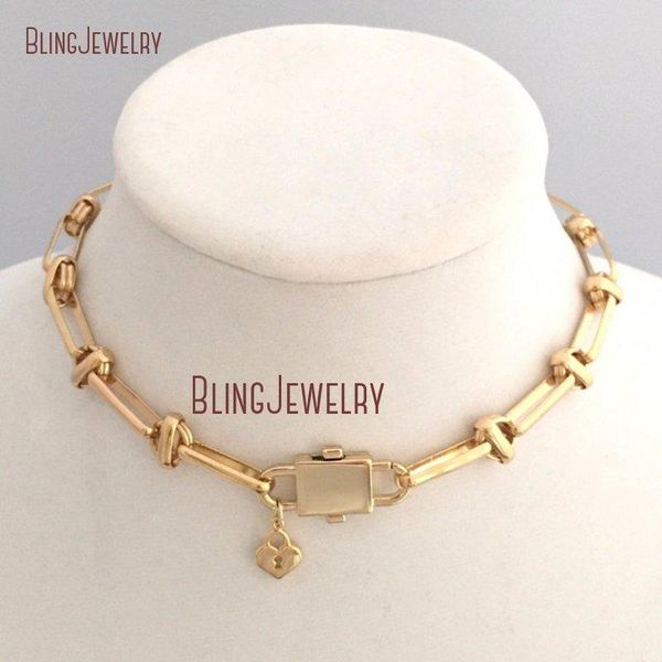 

chains nm35975 chunky gold chain necklace choker padlock spring gate clasp brass shiny cable, Silver