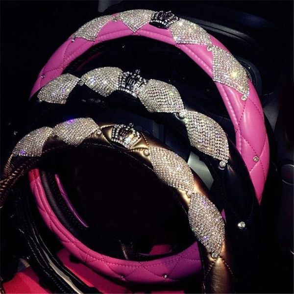 

steering wheel covers 38cm diamond crown cute korean modern leather car cover universal handle accessories for girls
