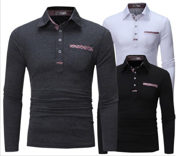 

men's polos 2021 lapel slim long-sleeved shirt large-size spliced, White;black