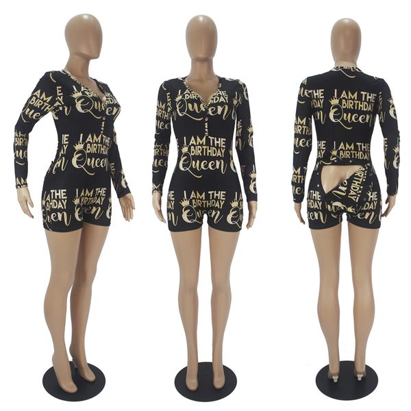 

2021 i am the birthday queen womens open back romper shorts long sleeve jumpsuit pajamas suit back butt bum open rompers bodysuit e122901, White