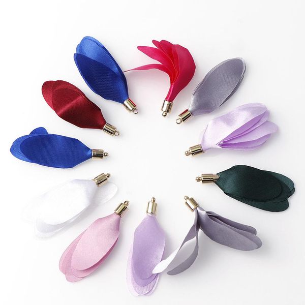

new 10pcs 55mm mix color silk satin fabric flower tassel charms flower tassel with gold cap earring accessories jewelry h wmtznz