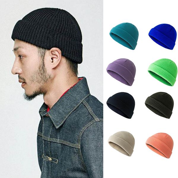 

beanie/skull caps autumn winter women men trendy casual korean wild solid color knitted brimless hip hop beanie hats melon cap, Blue;gray