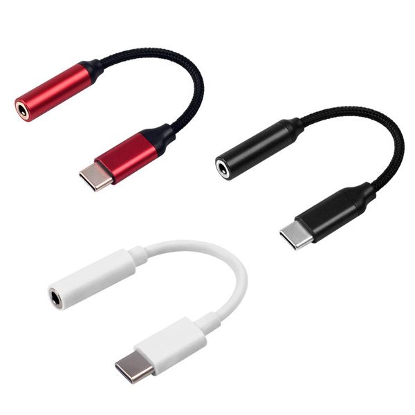 Porta adattatore in metallo USB-C tipo C a cavo intrecciato per cuffie jack audio digitale Aux da 3,5 mm