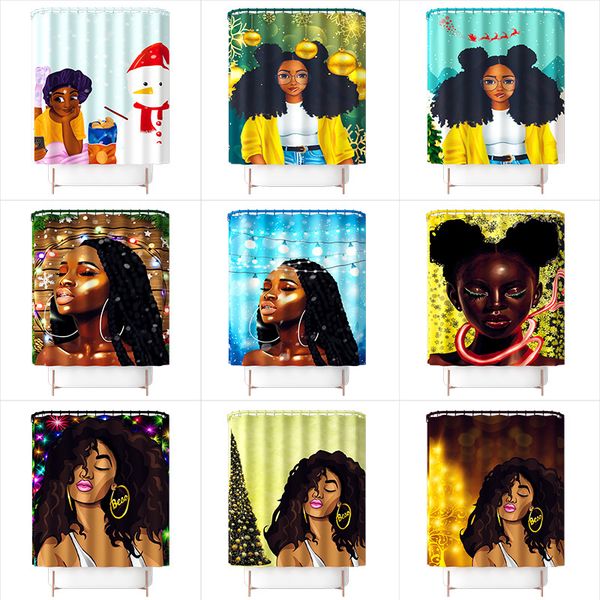 

new design christmas african women's printed bath curtain floor mat 4-piece combination set bathroom suit christmas decorations