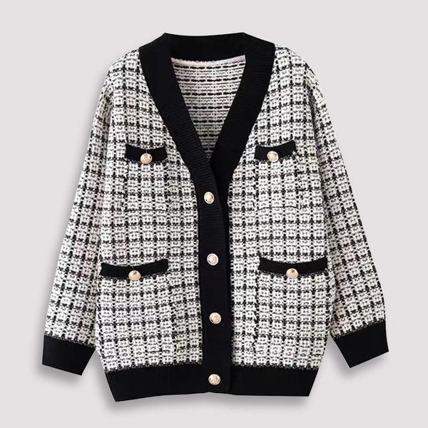 

2021 autumn loose 3 4 sleeve thick knit cardigan korea sweater with button female knitted pocket cardigans v neck long sleeve outwear, White;black