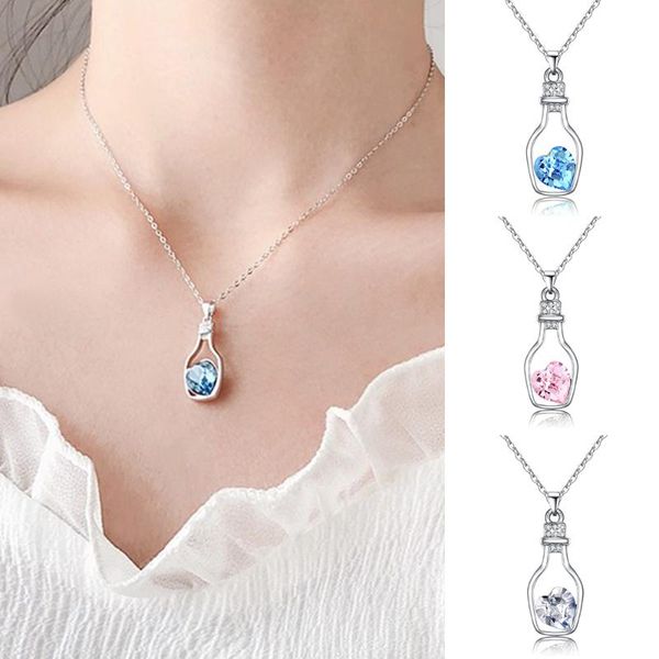 

zhouyang necklace for women love floating bottle pendant silver color crystal choker necklace fashion jewelry kan085