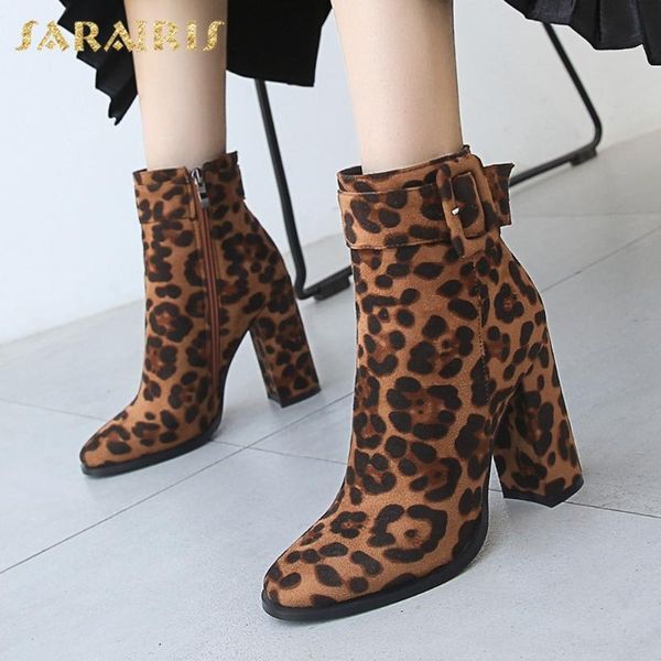 

sarairis new high heels large sizes 43 leopard party ladies shoes woman ankle boots, Black