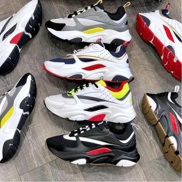 

designer b22 sneakers white leather calfskin sneakers technical knit women platform sneakers blue grey trainers with box, Black